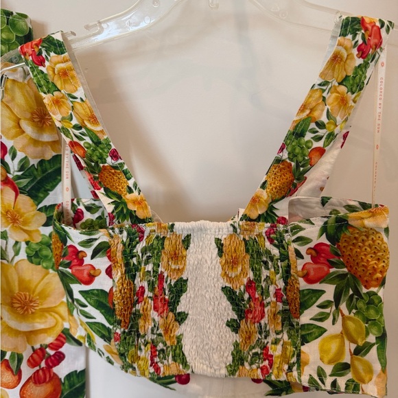 FARM Rio Off-White Picnic Flowers Premium Linen Crop Top and skirt Size M - Picture 7 of 10